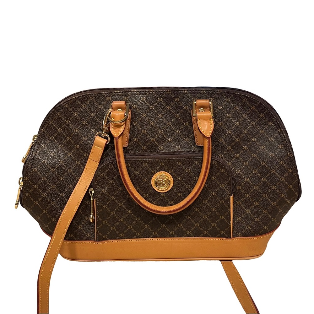 NEW Rioni Handle Bag Brown Monogram Canvas Print Leather Crossbody Strap